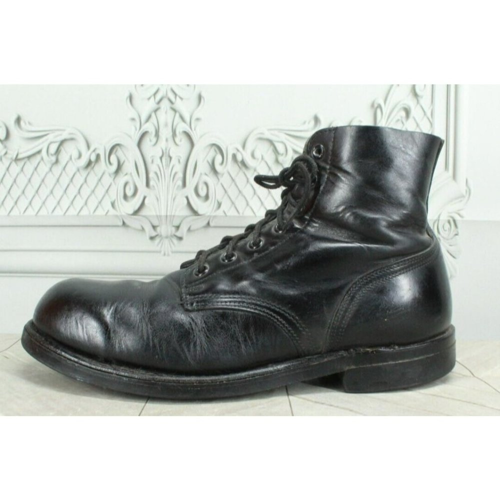 Vintage Black Leather Oil Resistant Military Lace Up Work Boots Size 42 US 8 E - Picture 1 of 9